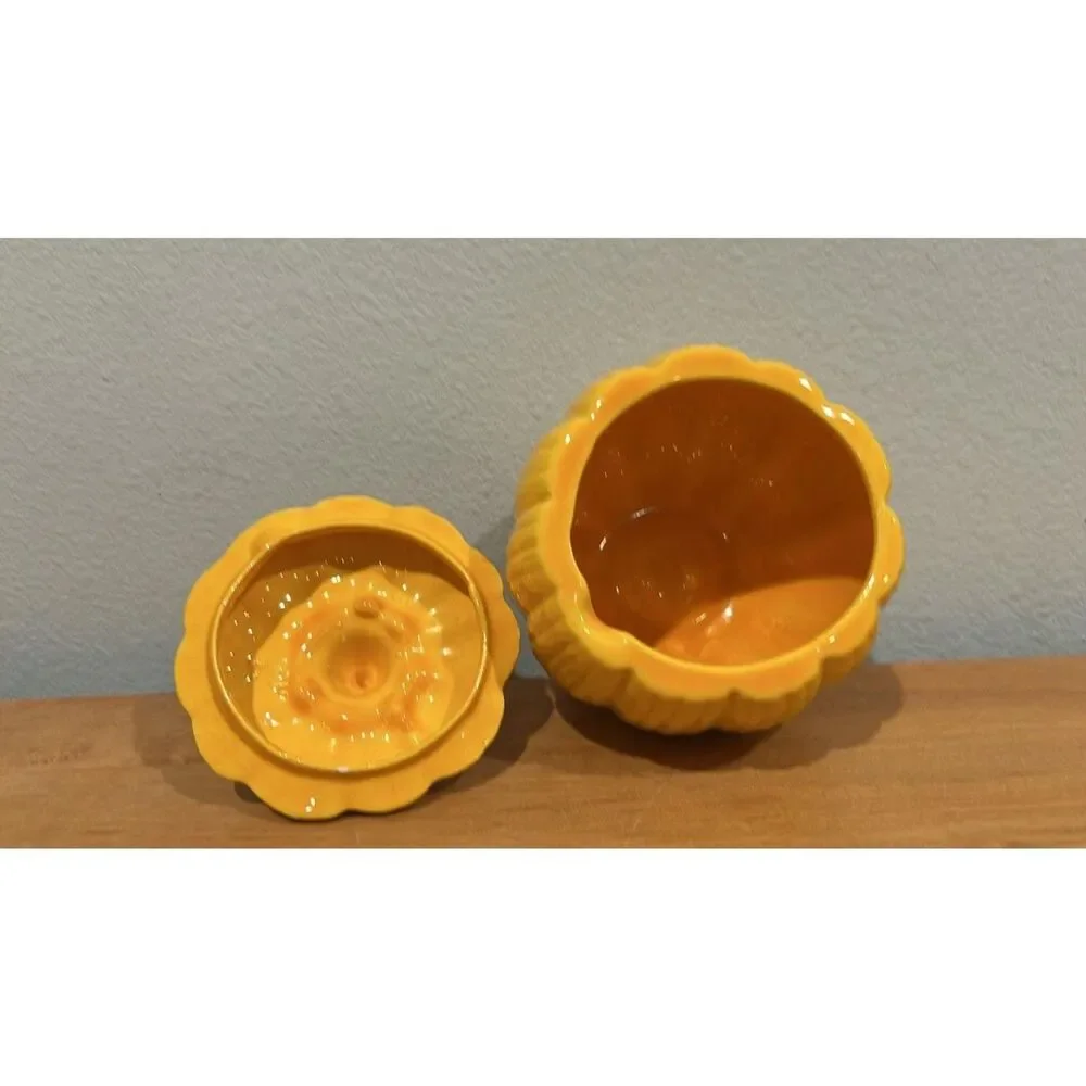 Vintage Pumpkin Bowl Jar with Lid  Ceramic Candy Dish